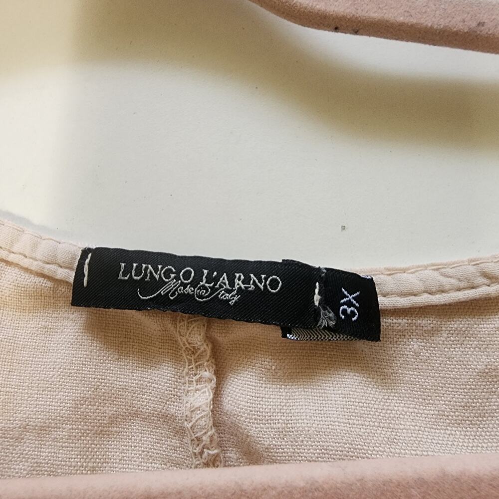 Lung O L’arno Beige 100% Linen Round Neck Top 3/4 Sleeves Lace Trimmed Size 3XL - Picture 3 of 9